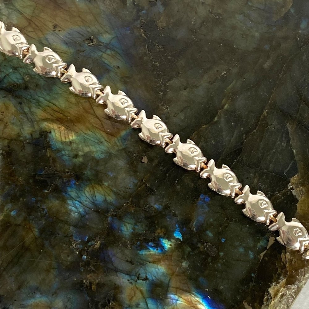 Sterling Silver Milor 925 Italy Hollow Puffy Fish Link Sea Life Bracelet 6-7/8" - Picture 7 of 16